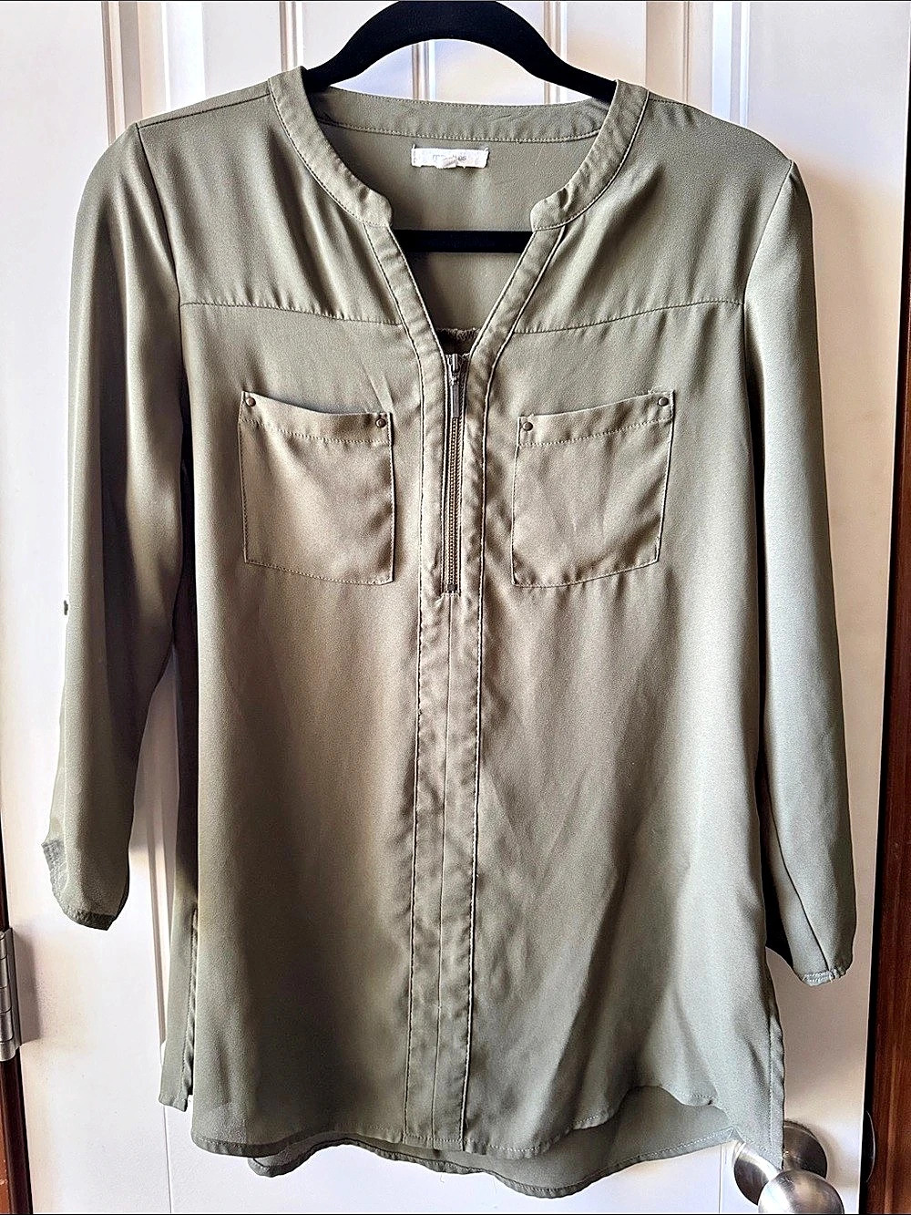 Maurices Olive Zip Front Blouse Size XS